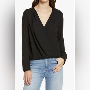Halogen Black Cross Front Faux  Wrap Blouse Size XL NWT